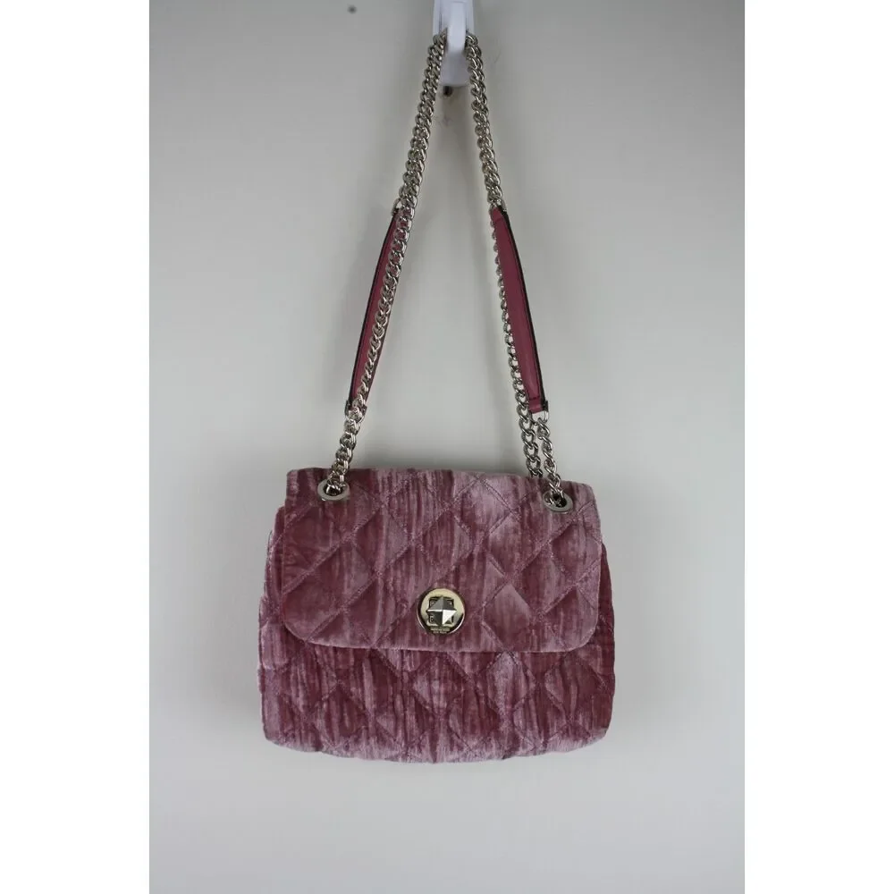 Kate Spade New York Natalia Pink Velvet Quilted Chain Shoulder Bag Coquette